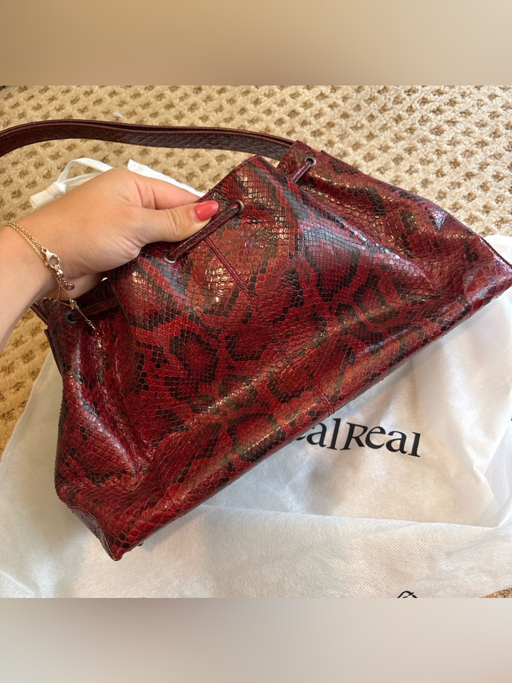 Tod's Red Python-Effect Leather Tote
